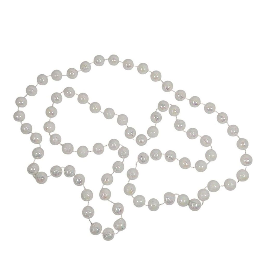 Iridescent White Plastic Beaded Fashion Necklace 46" Grannycore Wedding Bridal